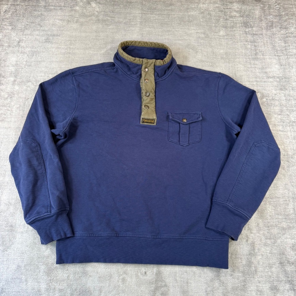 Polo Ralph Lauren Sweatshirt Mens XL Blue Vintage Guide Mock Neck Elbow Patch